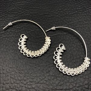 Spiral Hoop Earrings Silver Tone Ball and Circle‎